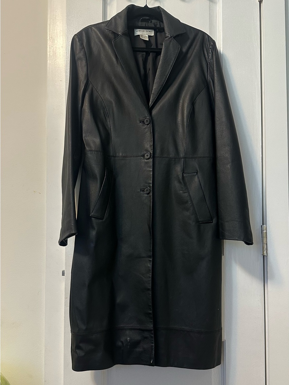 Newport News Black Leather Longline Blazer Coat